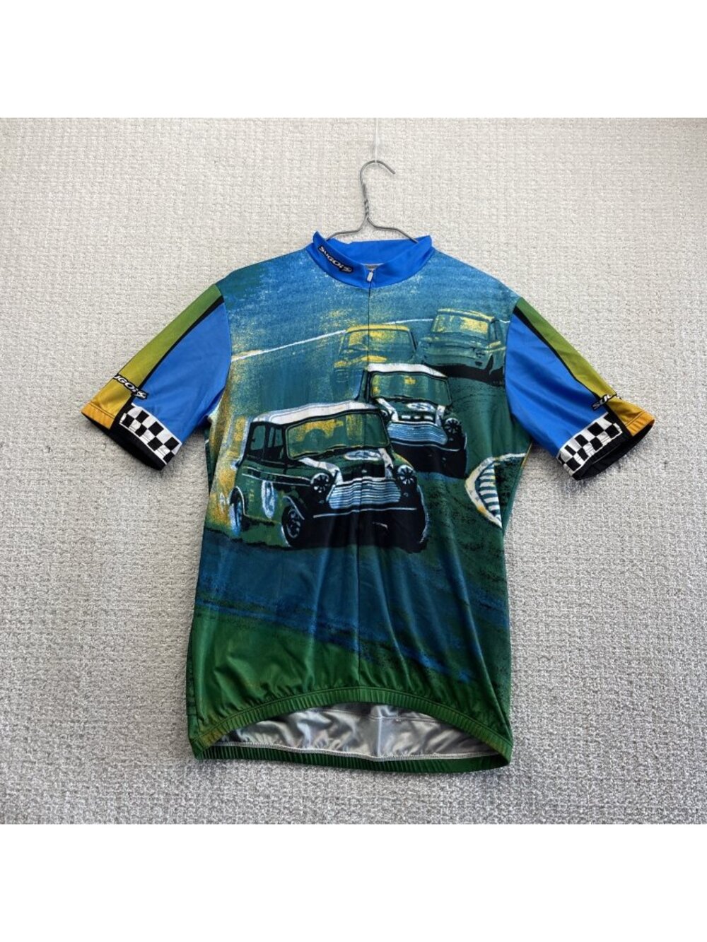 Vintage 90s Sugoi Racing Cars Abstract AOP Jersey Mens L Bike 1/2 Zip Canada